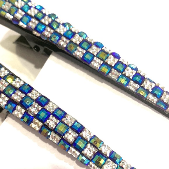Updo Hair Clips Set Of 2 Shimmering Blue Squares - Picture 2 of 5